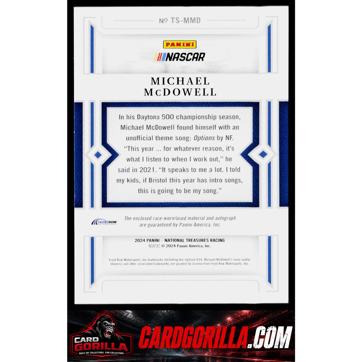 2024 Panini National Treasures #TS-MMD Michael McDowell Treasured Swatches #/99