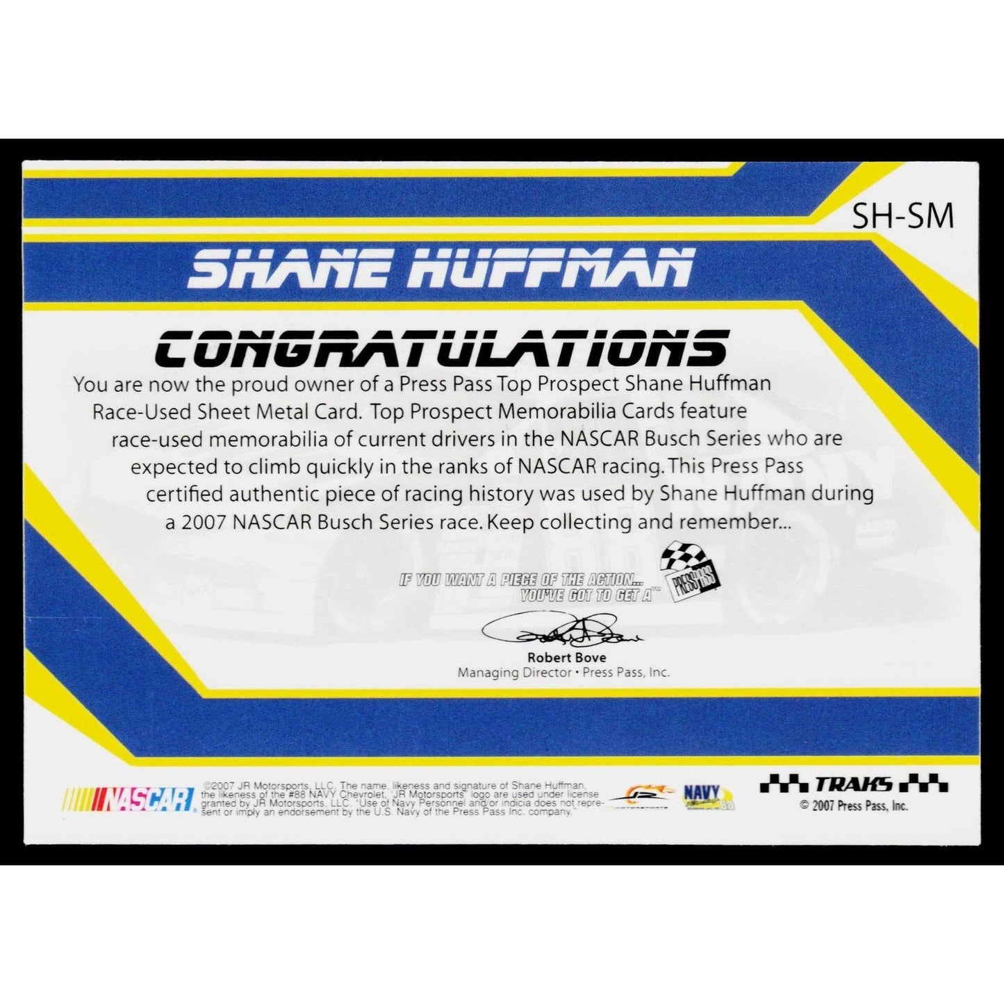 2007 Traks #SH-SM Shane Huffman Top Prospects Sheet Metal #/350