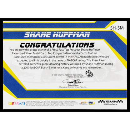 2007 Traks #SH-SM Shane Huffman Top Prospects Sheet Metal #/350