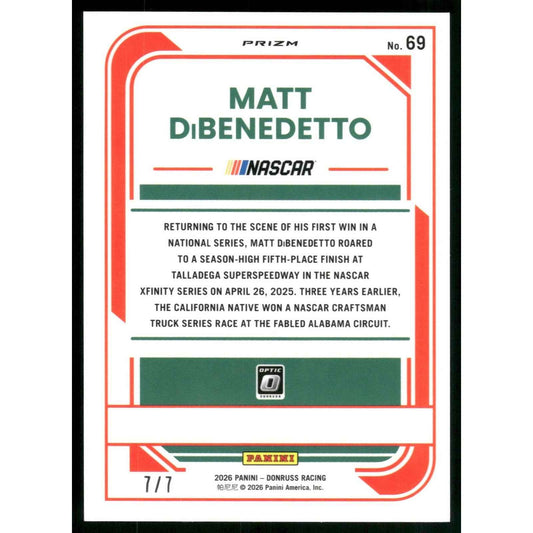 2026 Donruss #69 Matt DiBenedetto Optic Green Swirl #7/7