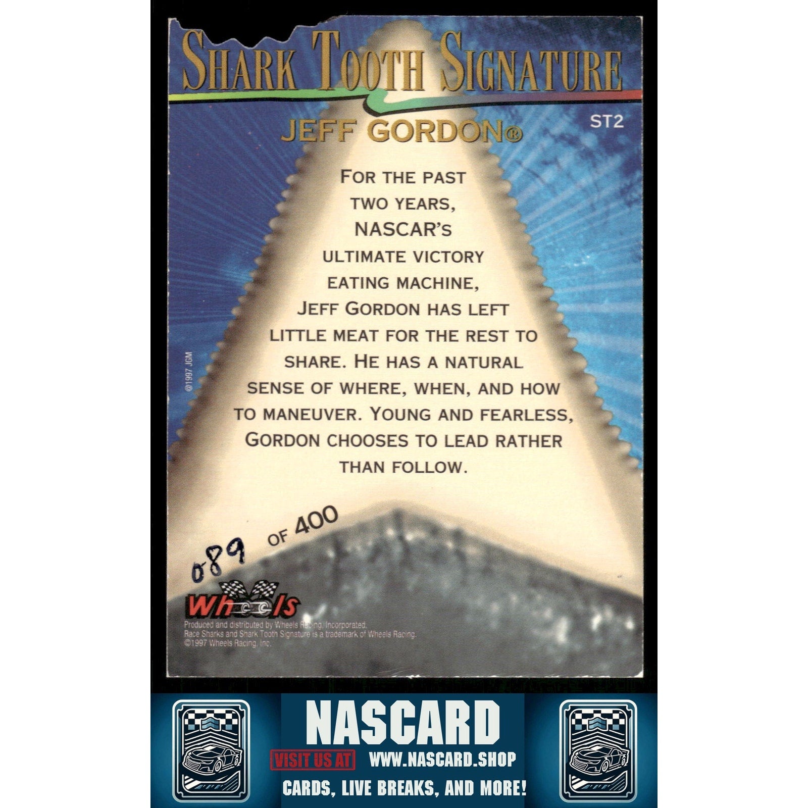 1997 Wheels Race Sharks #ST2 Jeff Gordon Shark Tooth Signatures First Bite - NASCARD.shop