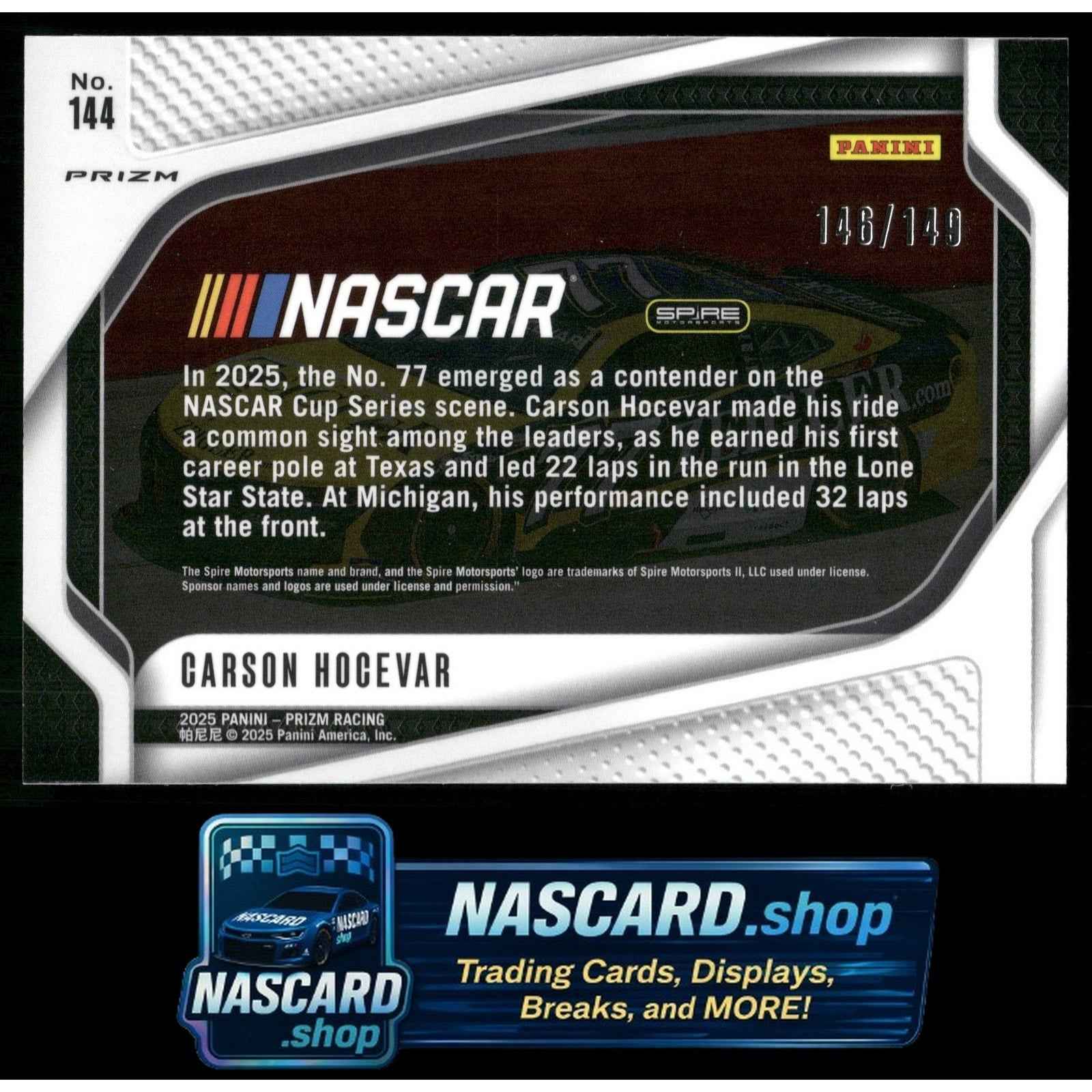 2025 Panini Prizm #144 Carson Hocevar Green Scope #/149