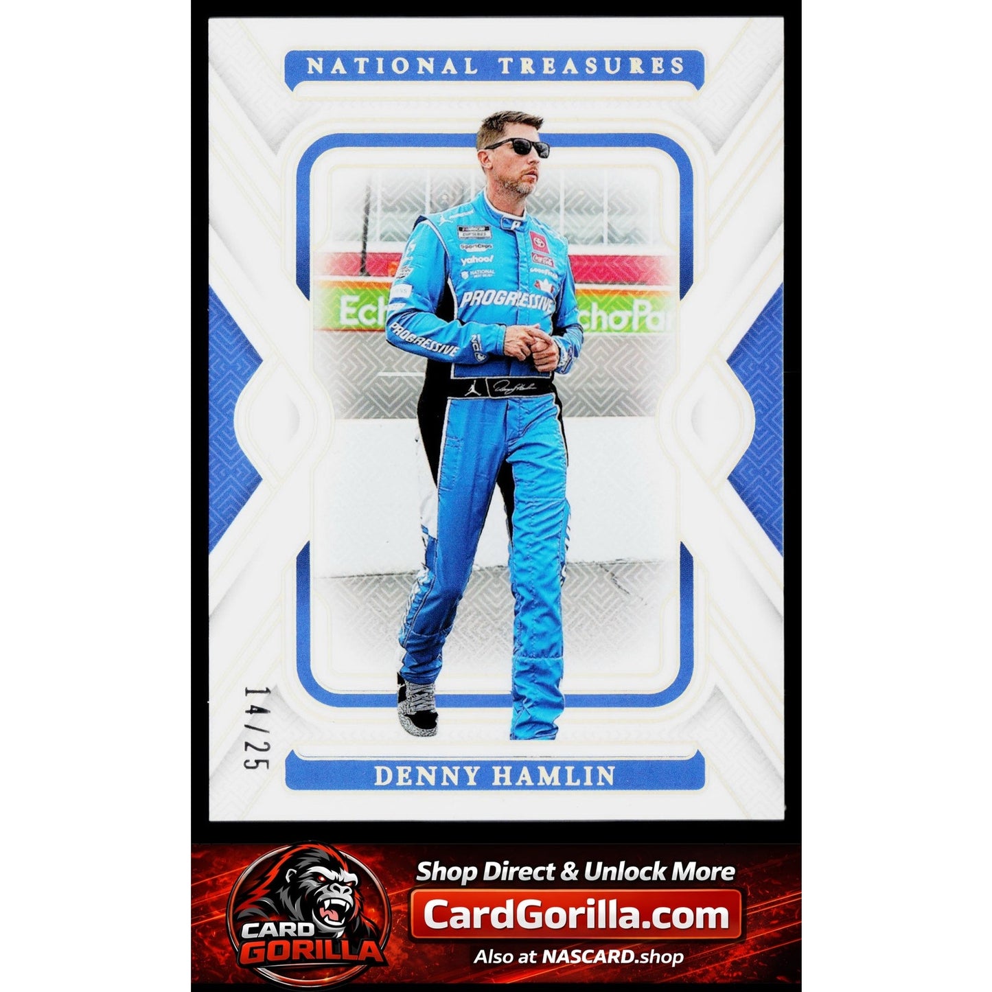 2025 Panini National Treasures #16 Denny Hamlin Holo Silver #/25