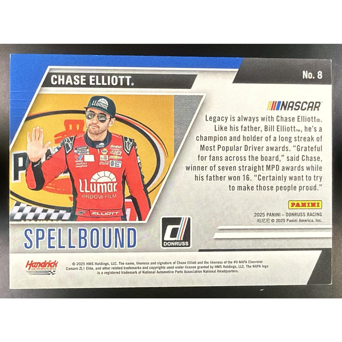 2025 Panini Donruss NASCAR Chase Elliott #8 Spellbound Holo 19/199