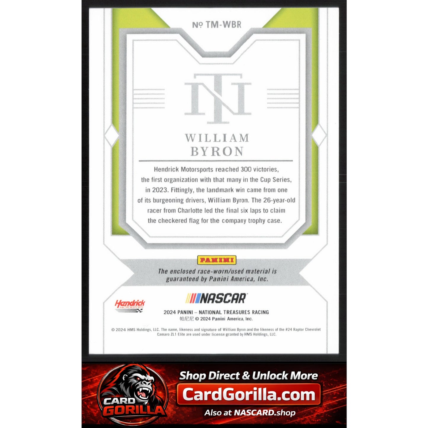 2024 Panini National Treasures #TM-WBR William Byron Timeline Materials #/99