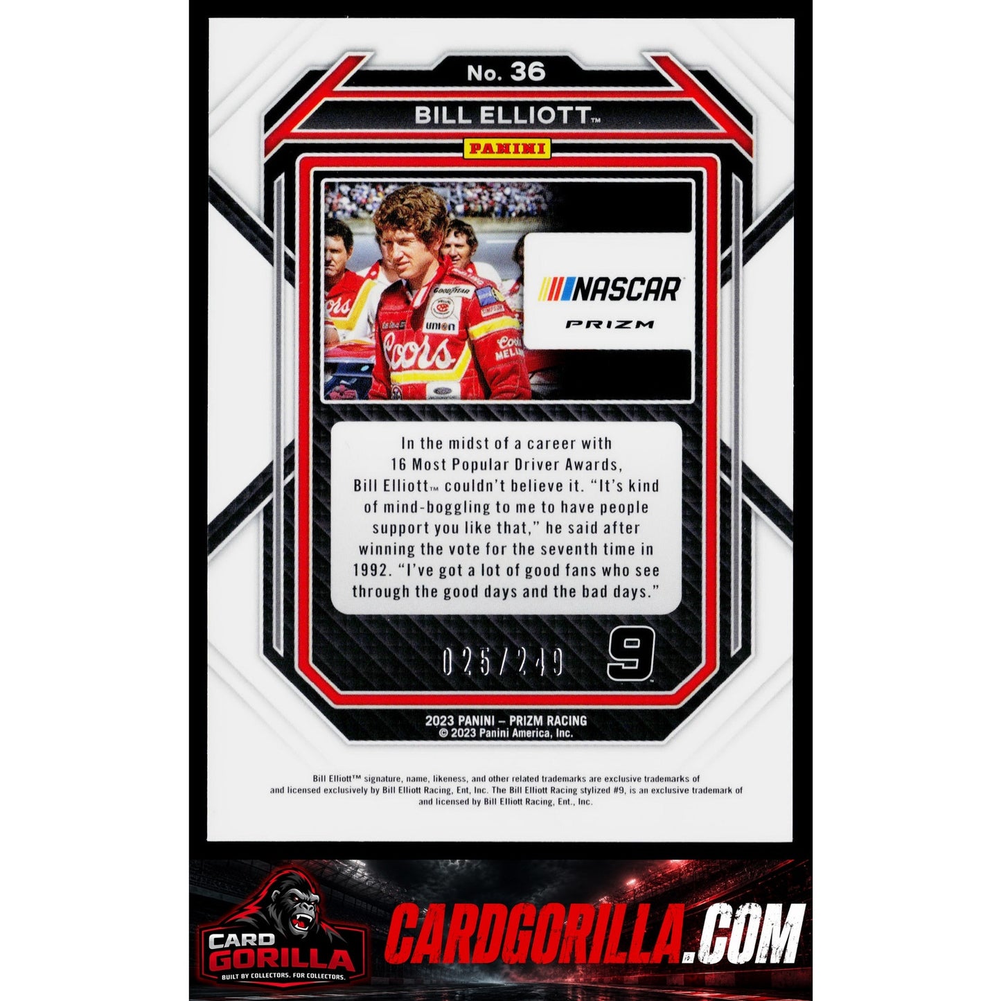 2023 Panini Prizm #36 Bill Elliott Reactive Green #/249