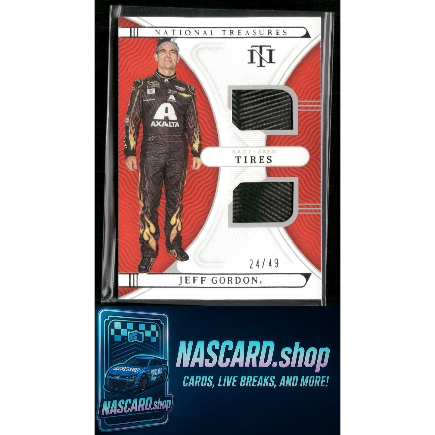 2022 Panini National Treasures #DRU-JGO Jeff Gordon Dual Race Used Tires #24/49 - Card Gorilla