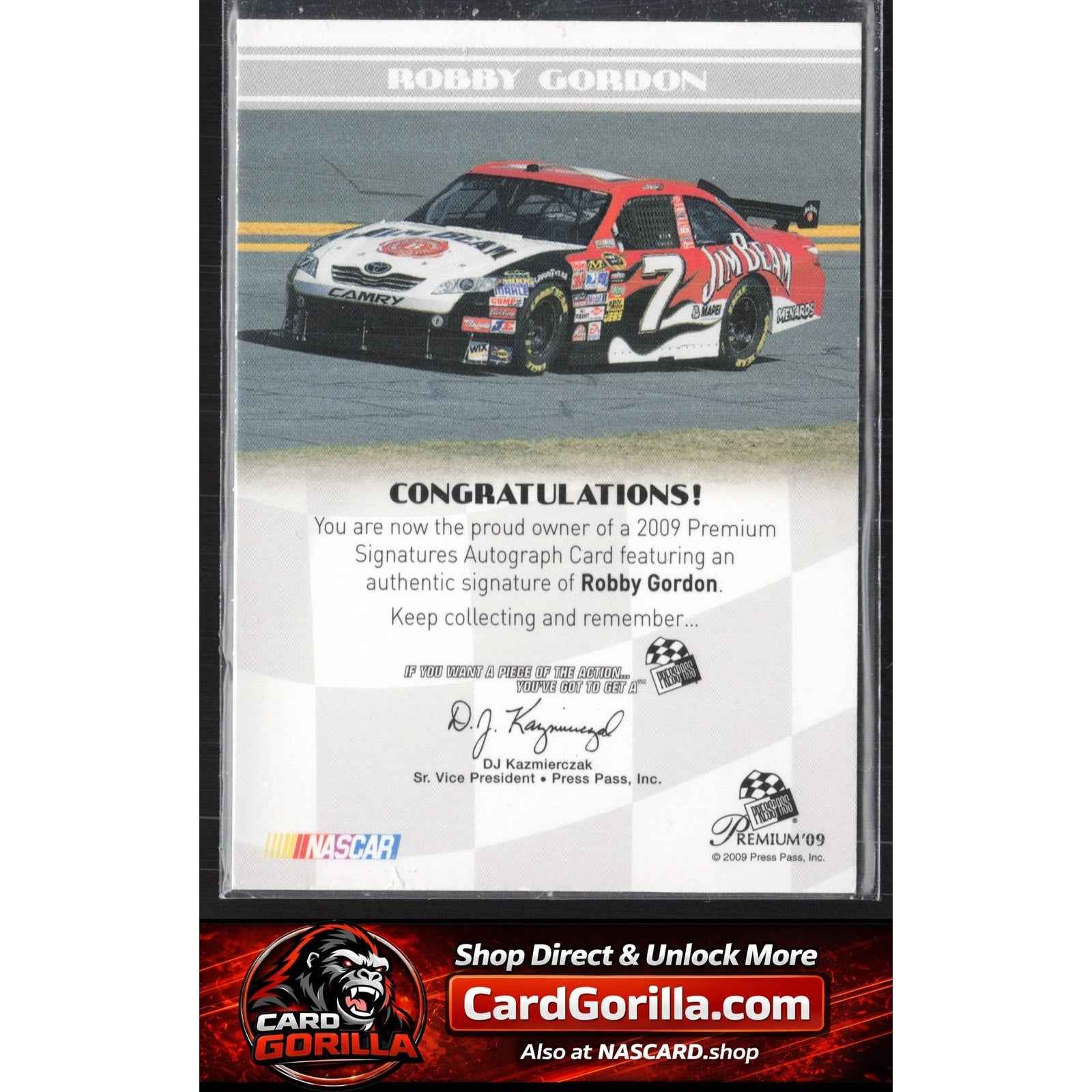 2009 Press Pass Premium #NNO Robby Gordon Premium Signatures Gold #/25