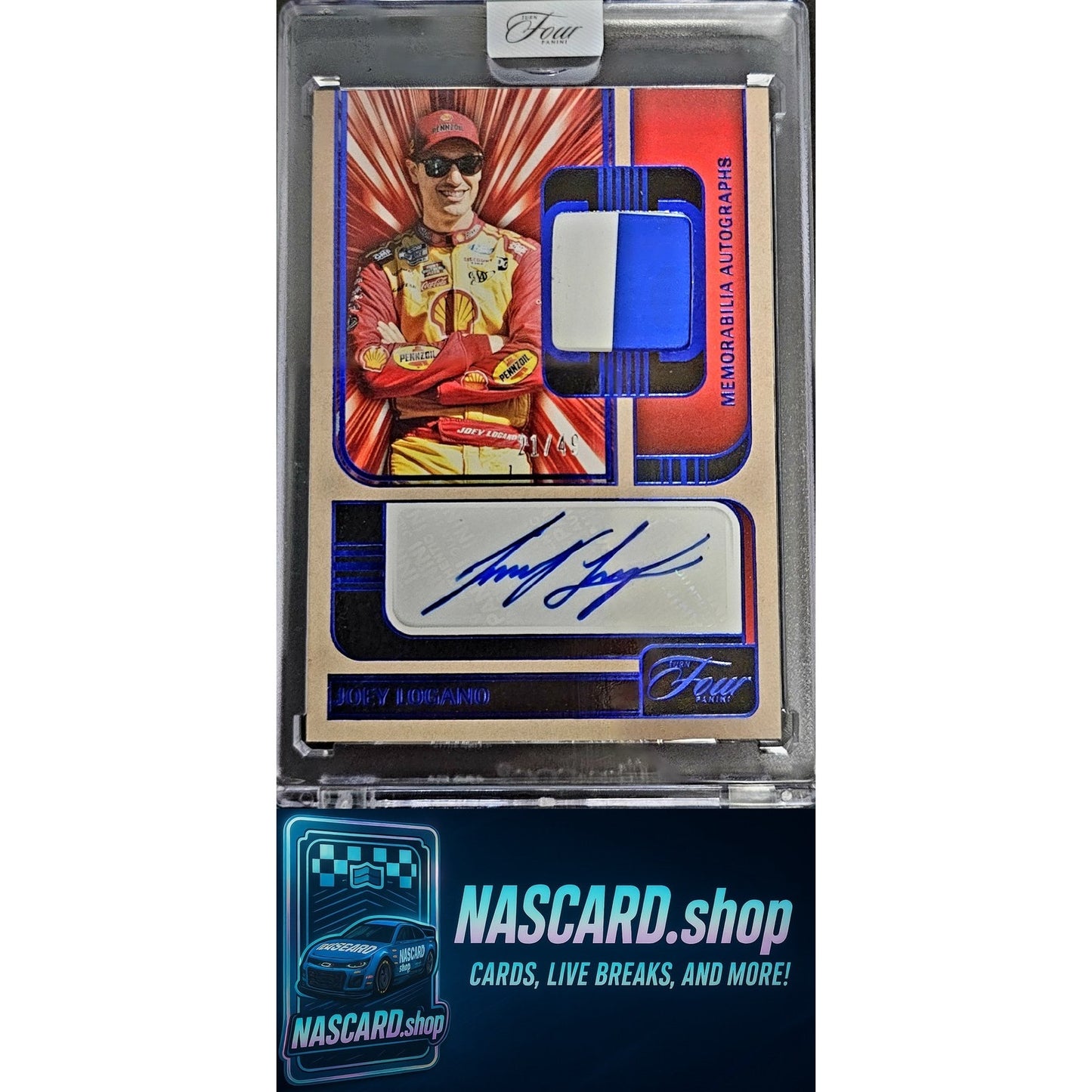2025 Panini Turn Four #MA-JLG Joey Logano Memorabilia Autographs Blue #/49