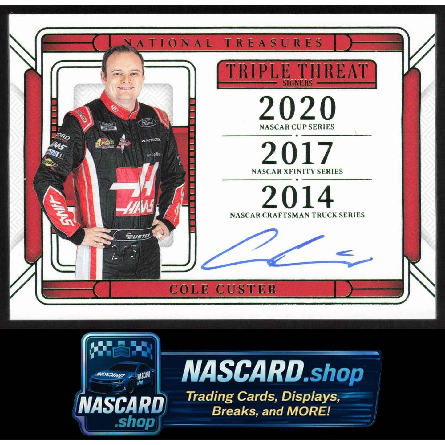 2025 Panini National Treasures Cole Custer Triple Threat Signers Green #/5