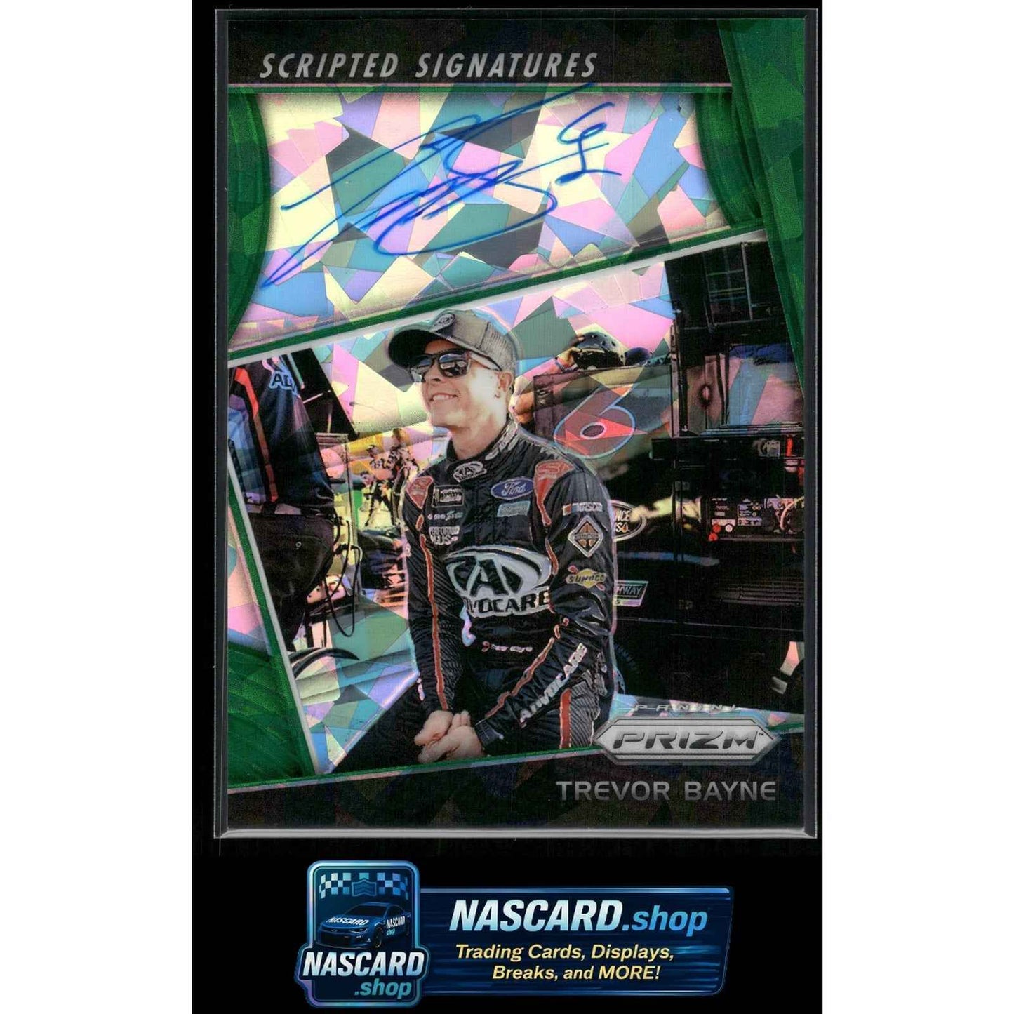 2018 Panini Prizm #SS-TB Trevor Bayne Scripted Signatures Green Prizm #/99