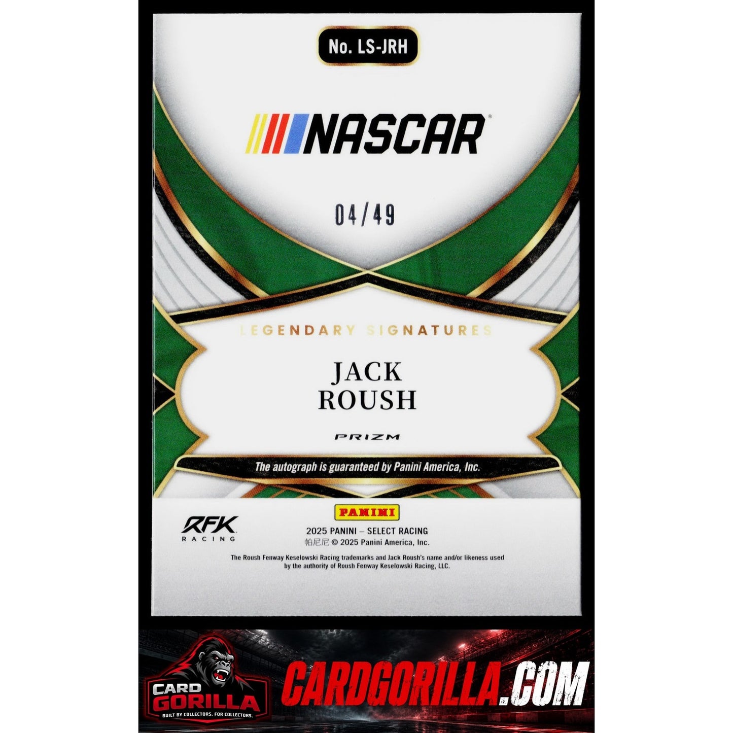 2025 Panini Select #LS-JRH Jack Roush Legendary Signatures Purple Prizms #/49