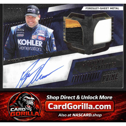2023 Panini Prime Ryan Newman Dual Souvenir Signatures Firesuit-Sheet Metal #/25