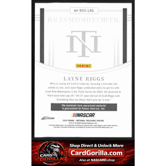 2024 Panini National Treasures #RUS-LRG Layne Riggs Race Used Sheet Metal #/99