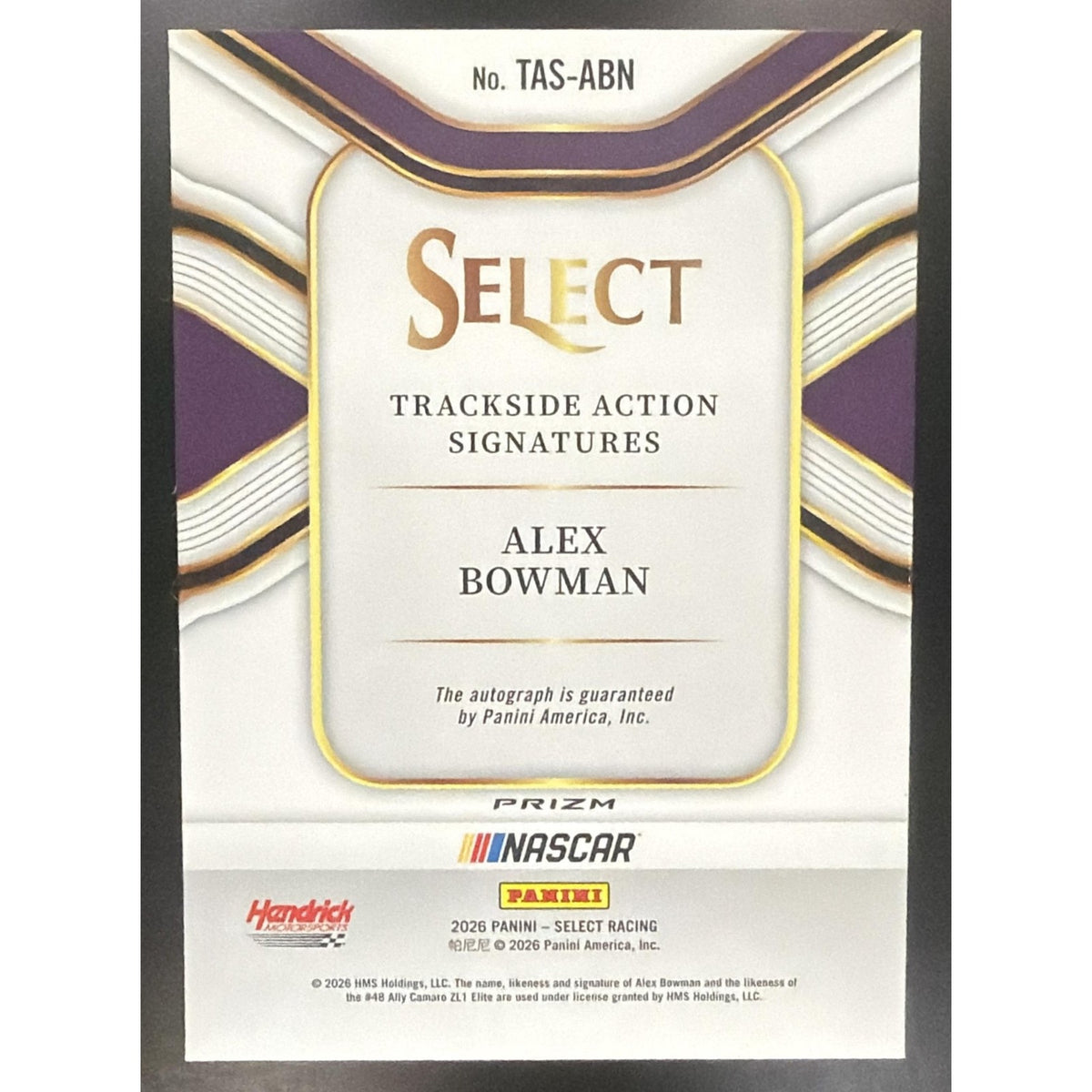 2026 Panini Select NASCAR Alex Bowman Trackside Action Signatures Ice Prizms