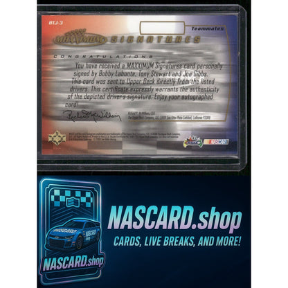 2000 Maxximum #BTJ-3 Bobby Labonte/Tony Stewart/Joe Gibbs Signatures - Card Gorilla