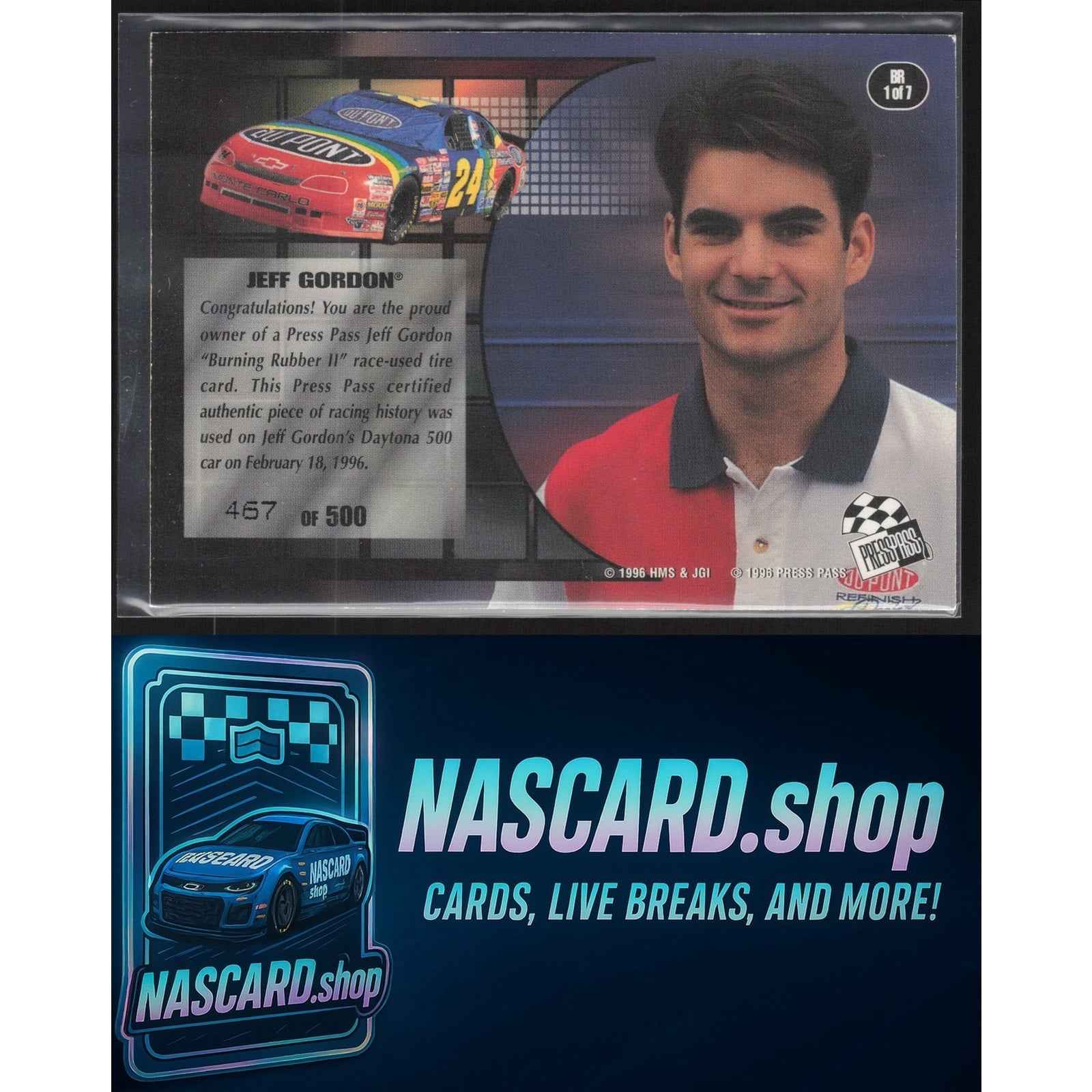 1996 Press Pass Premium #BR 1 Jeff Gordon Burning Rubber II #/500