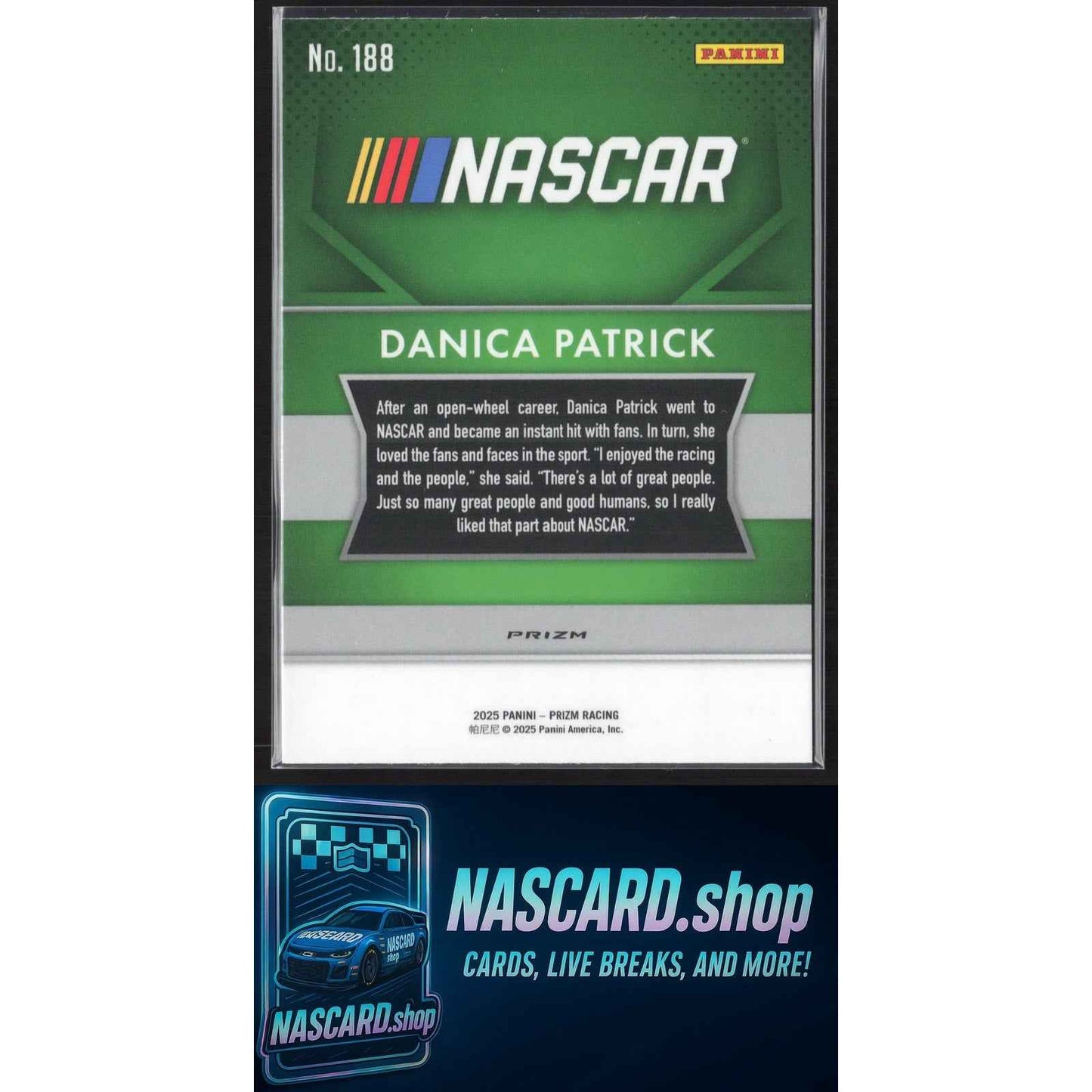 2025 Panini Prizm Racing #188 Danica Patrick White Sparkle Prizm