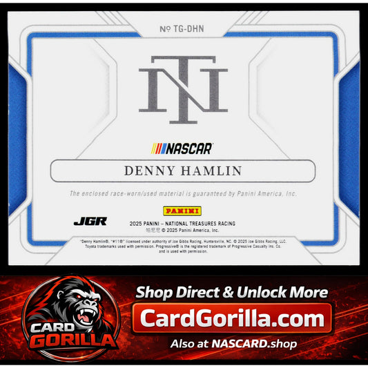 2025 Panini National Treasures #TG-DHN Denny Hamlin Track Gear Holo Silver #/25