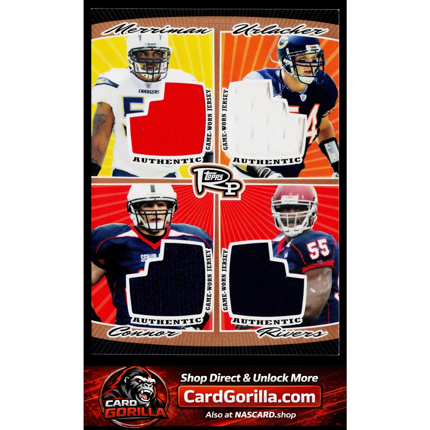 2008 Topps Rookie Merriman Urlacher Connor Rivers Game Worn Quad #/50
