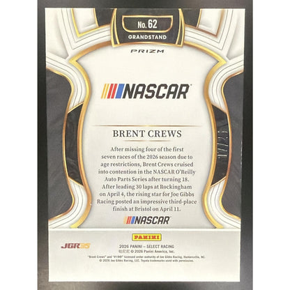2026 Panini Select NASCAR Brent Crews #62 Set - Grandstand Tie-Dye Prizms /25