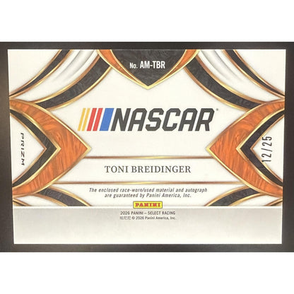 2026 Panini Select NASCAR Toni Breidinger Auto Memorabilia Tie-Dye Prizms /25