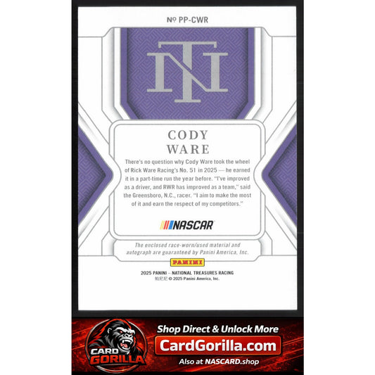 2025 Panini National Treasures #PP-CWR Cody Ware Premium Patches #/75