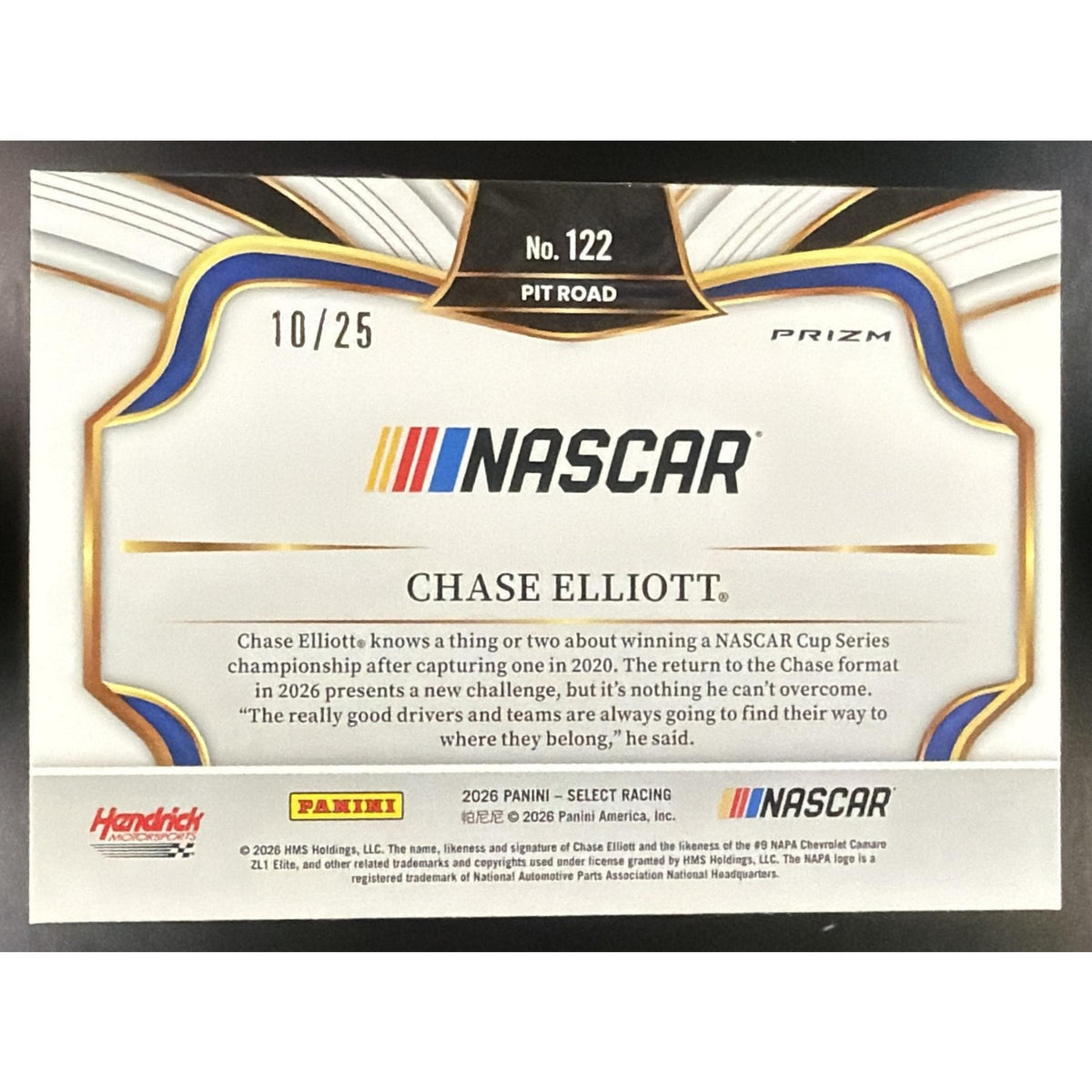 2026 Panini Select NASCAR Chase Elliott #122 Set - Pit Road Tie-Dye Prizms 10/25