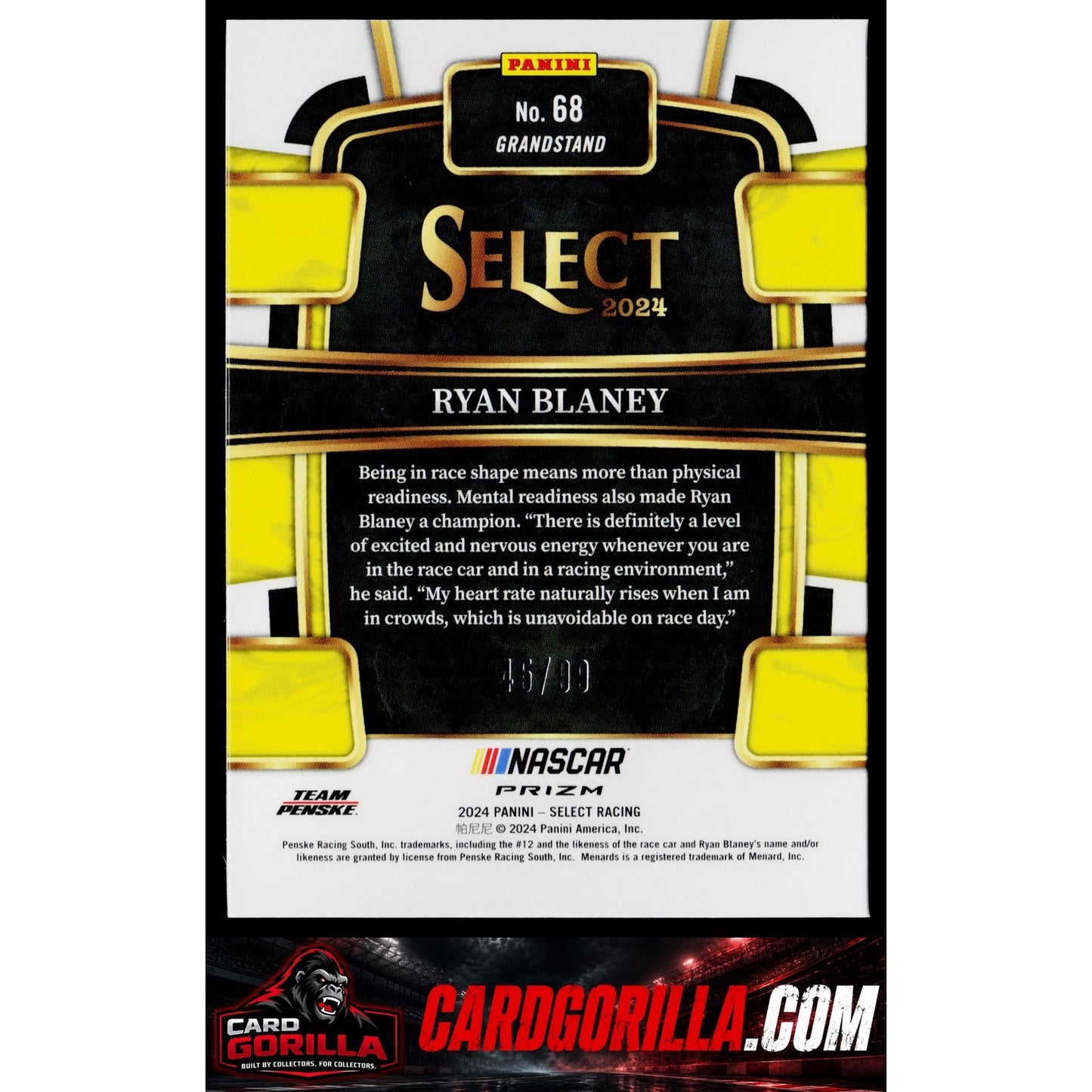 2024 Panini Select #68 Ryan Blaney White Prizms #/99