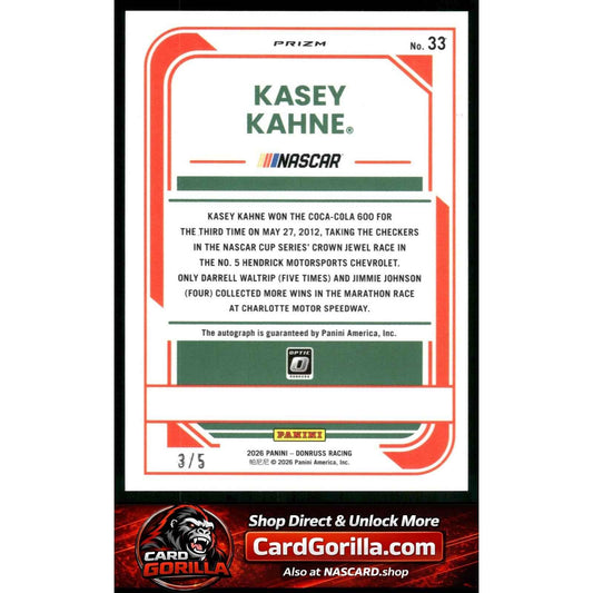 2026 Donruss #33 Kasey Kahne Optic Signatures Green Swirl #/5