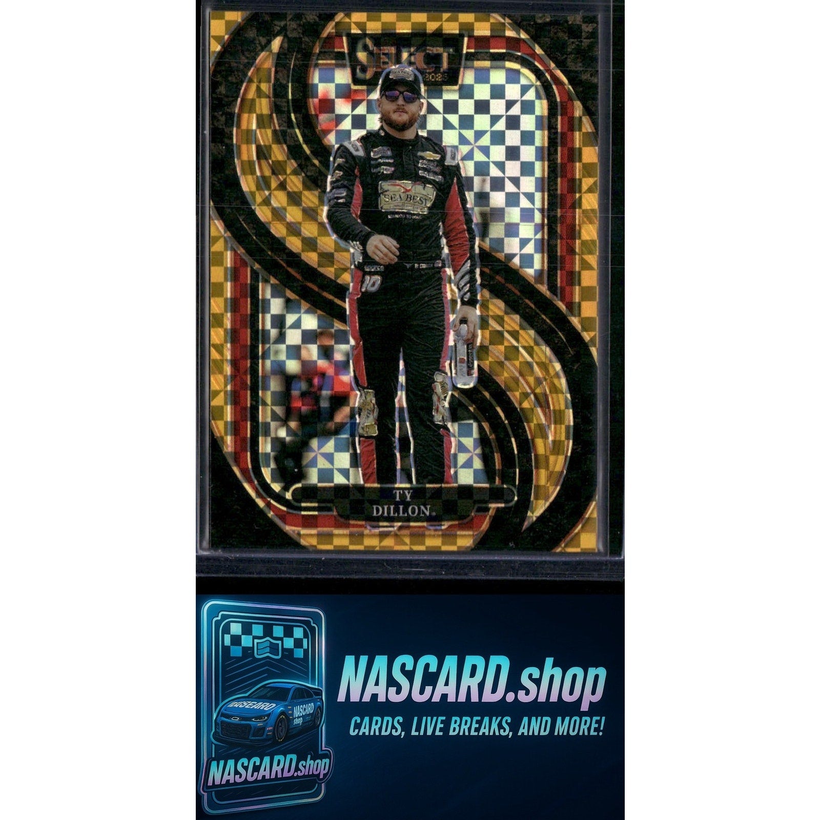 2025 Select Racing #270 Ty Dillon Trackside Power Plaid Gold Prizms #/13 - NASCARD.shop