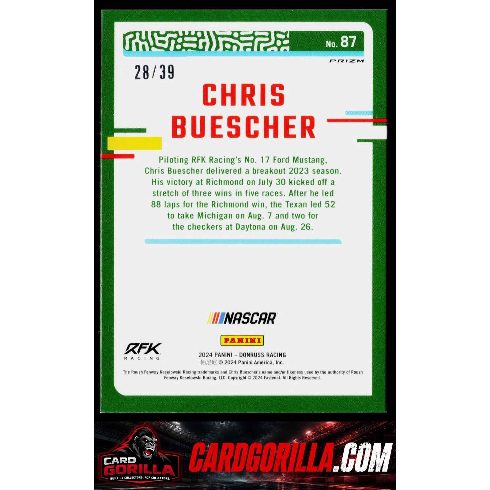 2024 Donruss #87 Chris Buescher Optic Black Velocity #/39