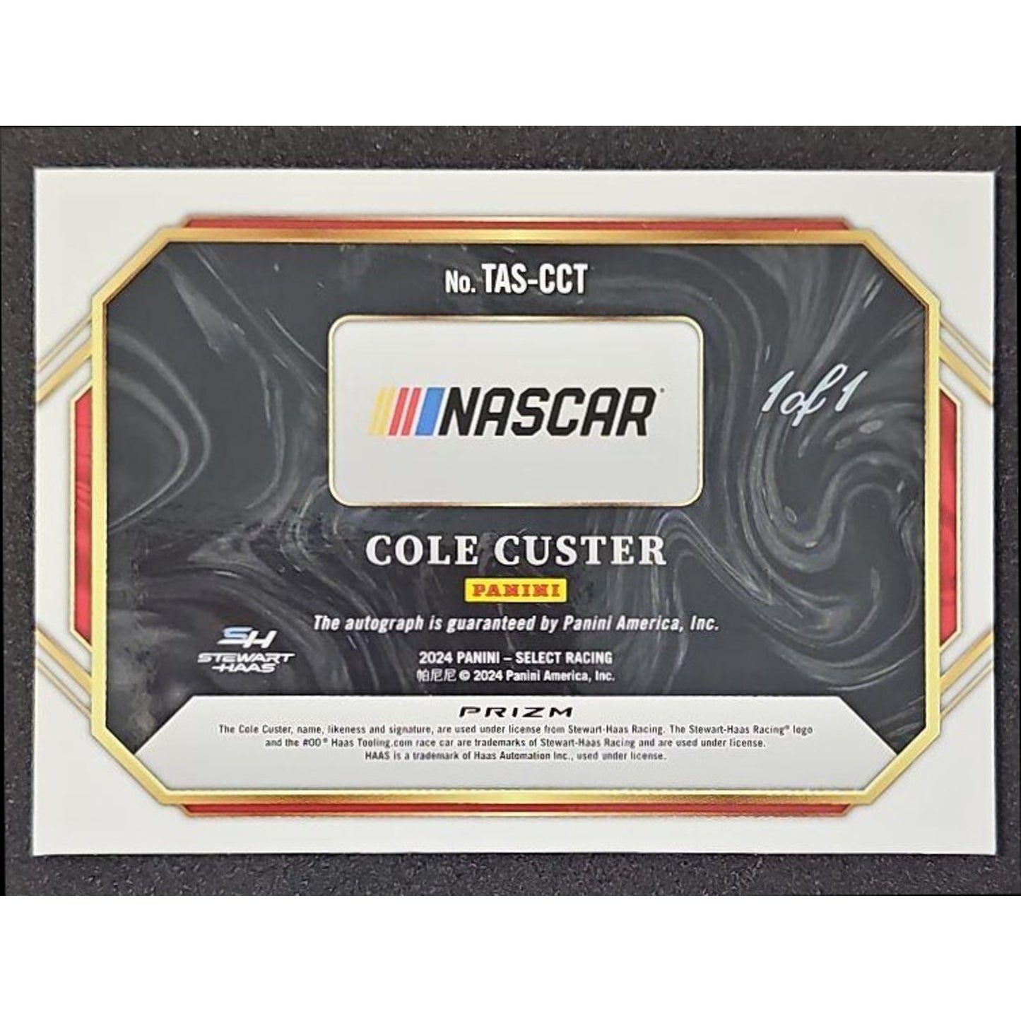 2024 Panini Select Cole Custer Trackside Action Signatures Black Prizms 1/1