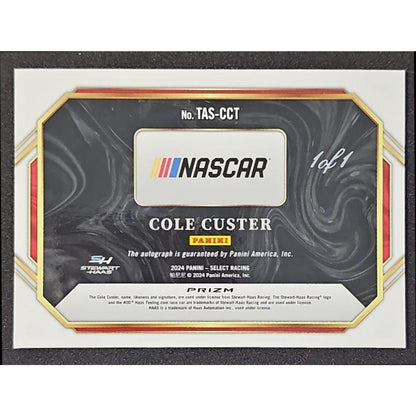 2024 Panini Select Cole Custer Trackside Action Signatures Black Prizms 1/1