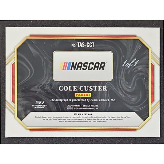 2024 Panini Select Cole Custer Trackside Action Signatures Black Prizms 1/1