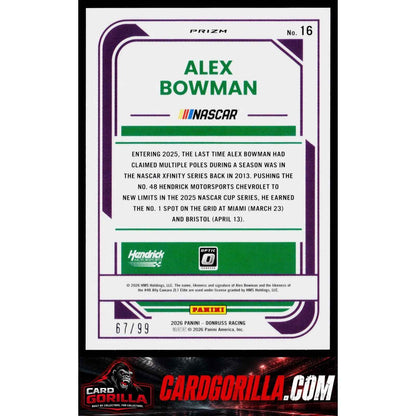 2026 Donruss #16 Alex Bowman Optic Green Velocity #/99