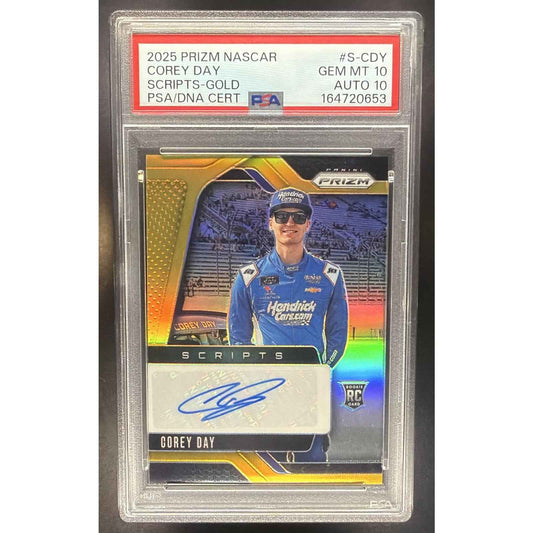 2025 Panini Prizm NASCAR Corey Day Scripts Gold Prizms RC /10 PSA 10 AUTO 10