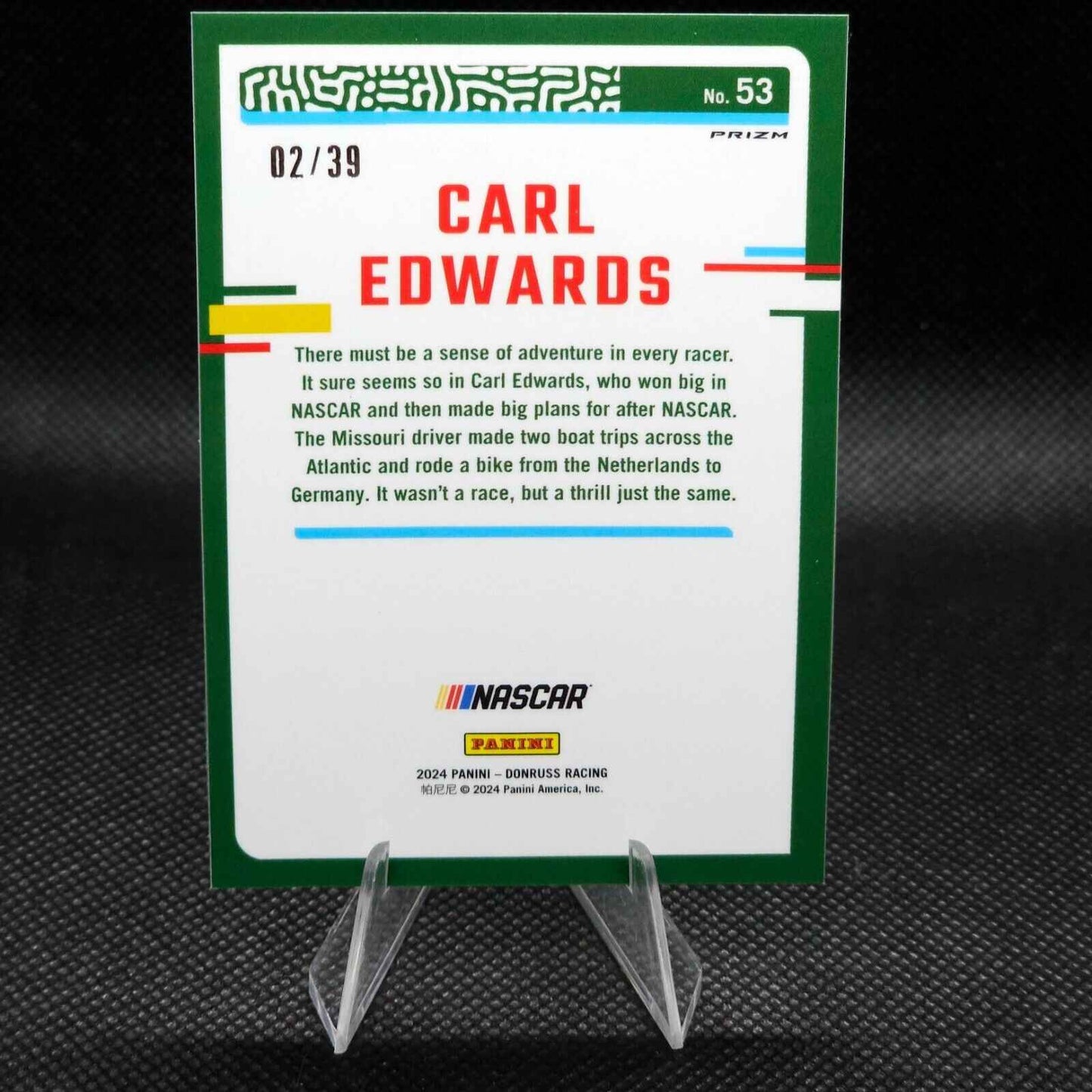 2024 Donruss Base Optic Black Velocity Prizm #53 Carl Edwards - 02/39 - NASCARD.shop