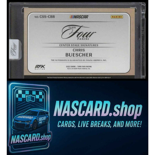 2025 Panini Turn Four #CSS-CBR Chris Buescher Center Stage Signatures Blue #/49