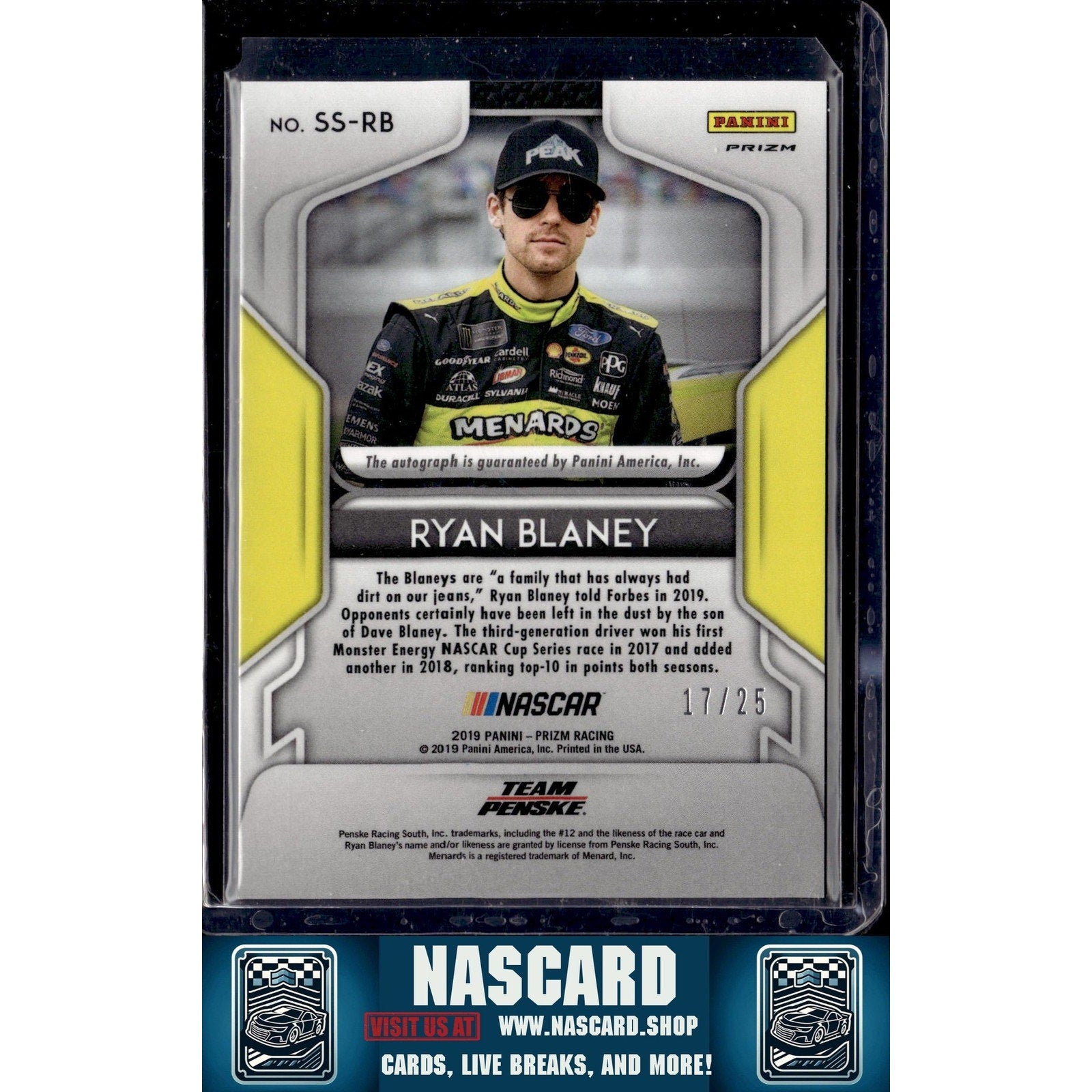 2019 Panini Prizm #SS-RB Ryan Blaney Signing Sessions Red Prizm #/25 - NASCARD.shop