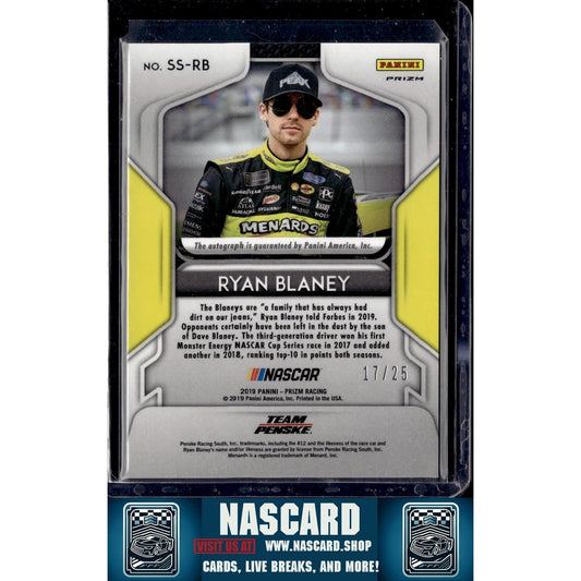 2019 Panini Prizm #SS-RB Ryan Blaney Signing Sessions Red Prizm #/25 - NASCARD.shop