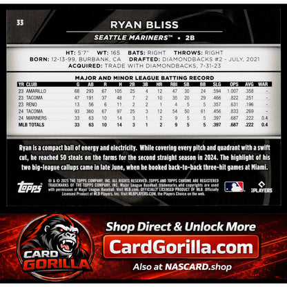 2025 Topps Chrome Black #33 Ryan Bliss Gold #/50