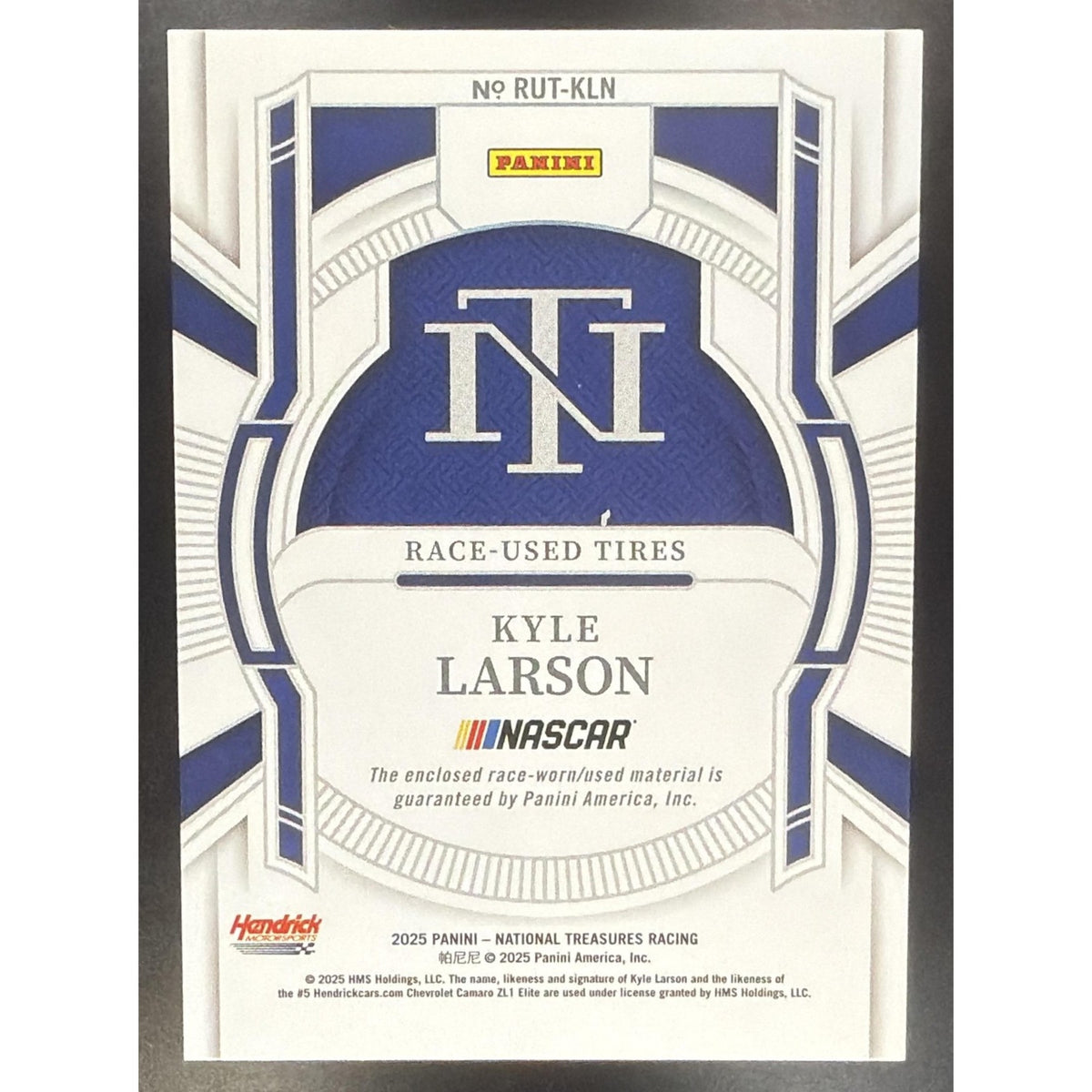 2024 Panini National Treasures Kyle Larson #RUT-KLN Race Used Tires Blue 45/75
