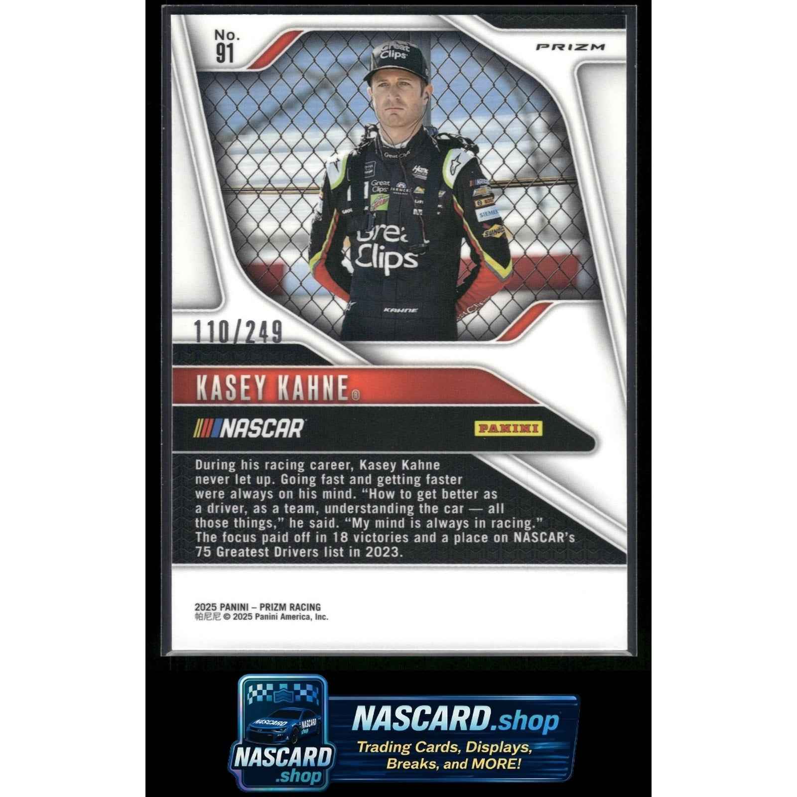 2025 Panini Prizm #91 Kasey Kahne Red #/249