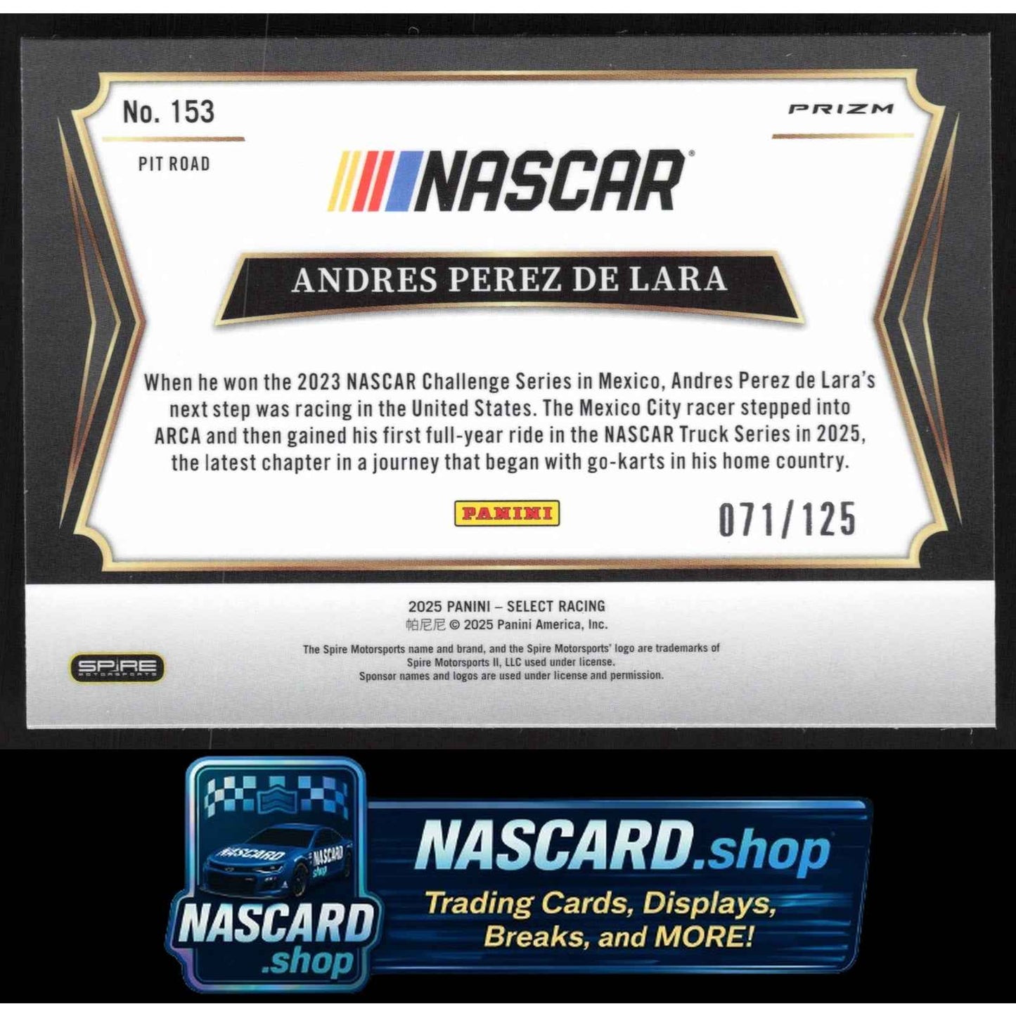 2025 Panini Select #153 Andres Perez De Lara Purple Prizms #/85