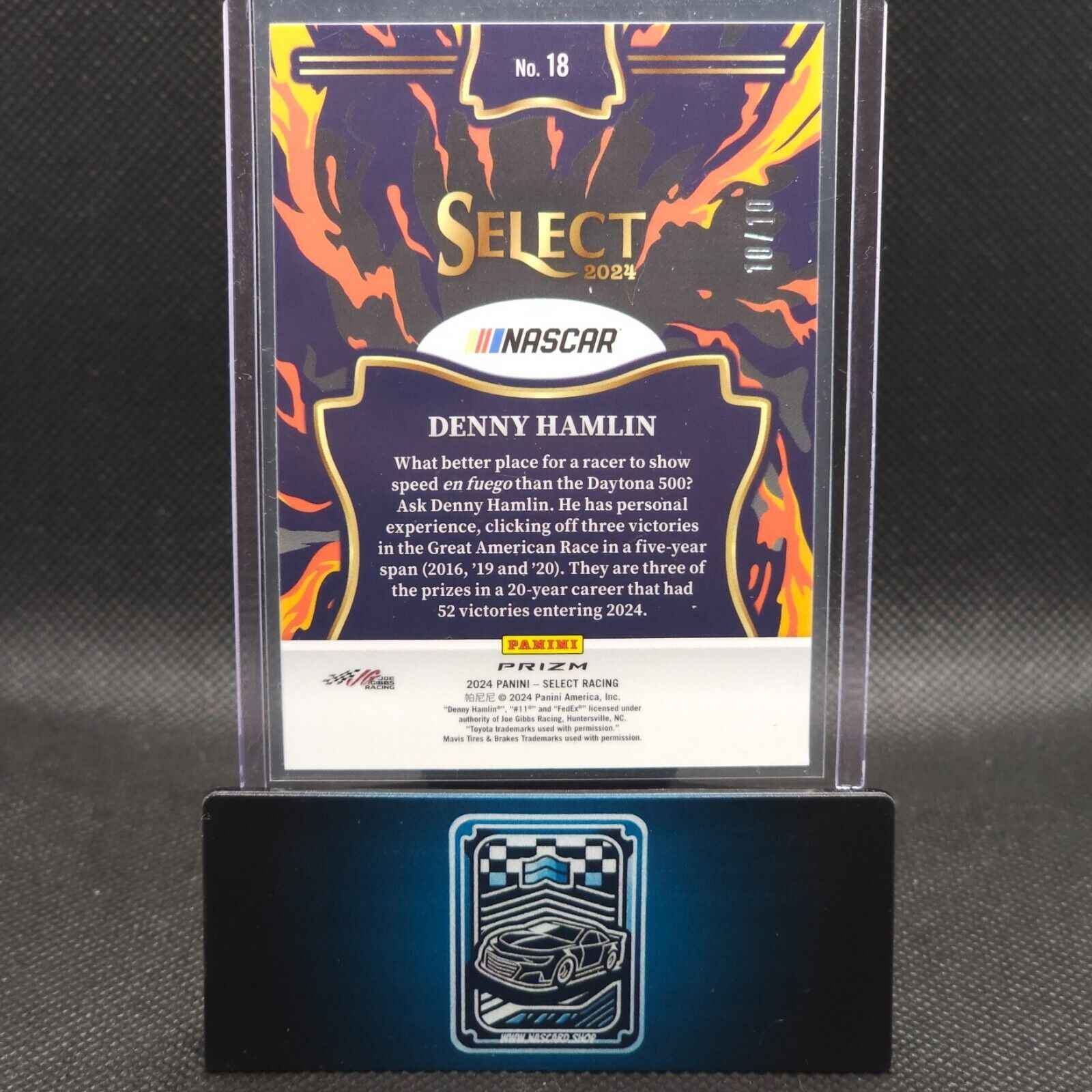 2024 Panini Select Racing En Fuego Gold Prizm #18 Denny Hamlin 10/10 - NASCARD.shop