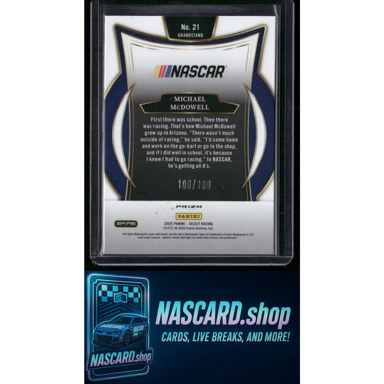 2025 Panini Select #21 Michael McDowell Purple Prizms #/199 - NASCARD.shop