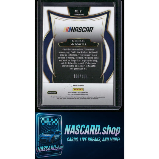 2025 Panini Select #21 Michael McDowell Purple Prizms #/199 - NASCARD.shop
