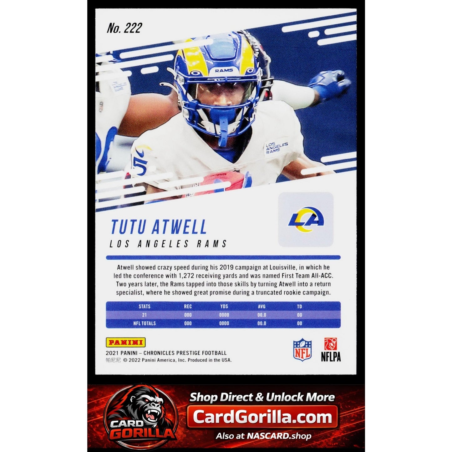 2021 Panini Chronicles #222 Tutu Atwell Prestige Rookies Update