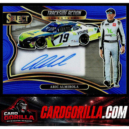 2025 Panini Select Aric Almirola Trackside Action Signatures Blue Prizms #/99